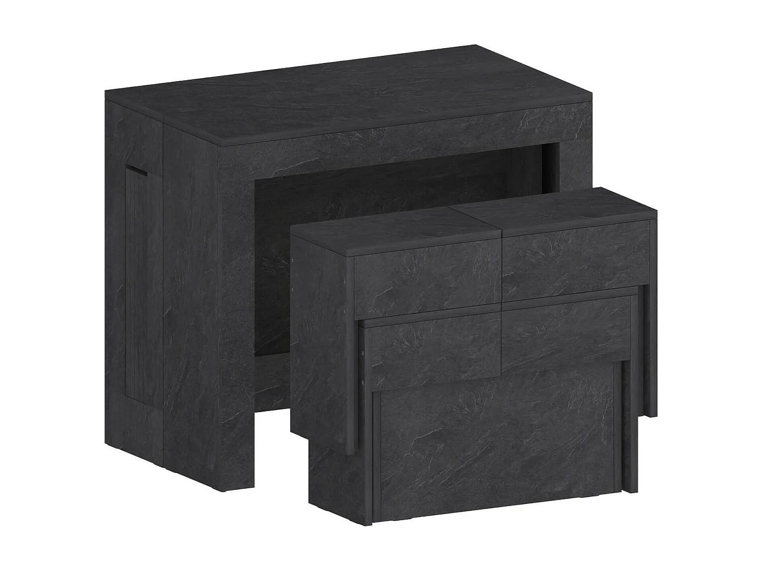 Ensemble table et chaises Dadamoni, Composition polyvalente, Ensemble avec console et 2 bancs extensibles, 100% Made in Italy, 66x25h45 cm, Ardoise