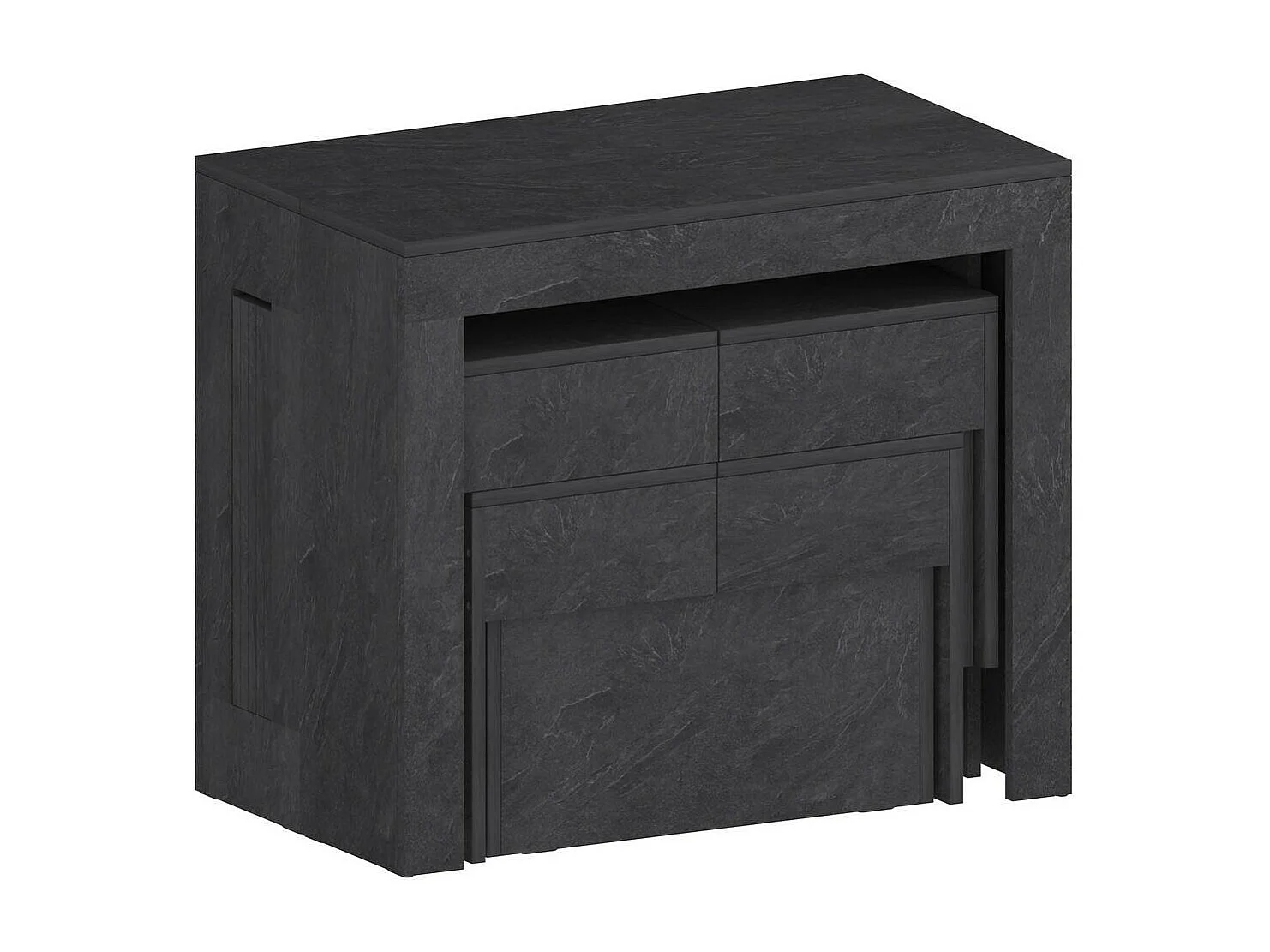 Conjunto de mesa e cadeiras Dadamoni, Composição polivalente, Conjunto com consola e 2 bancos extensíveis, 100% Fabricado em Itália, 66x25h45 cm, Ardósia