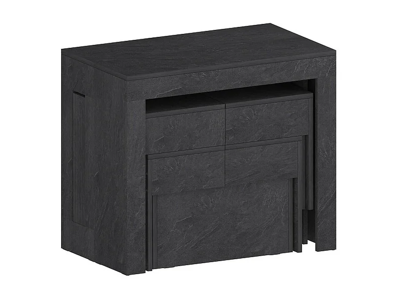 Conjunto de mesa e cadeiras Dadamoni, Composição polivalente, Conjunto com consola e 2 bancos extensíveis, 100% Fabricado em Itália, 66x25h45 cm, Ardósia