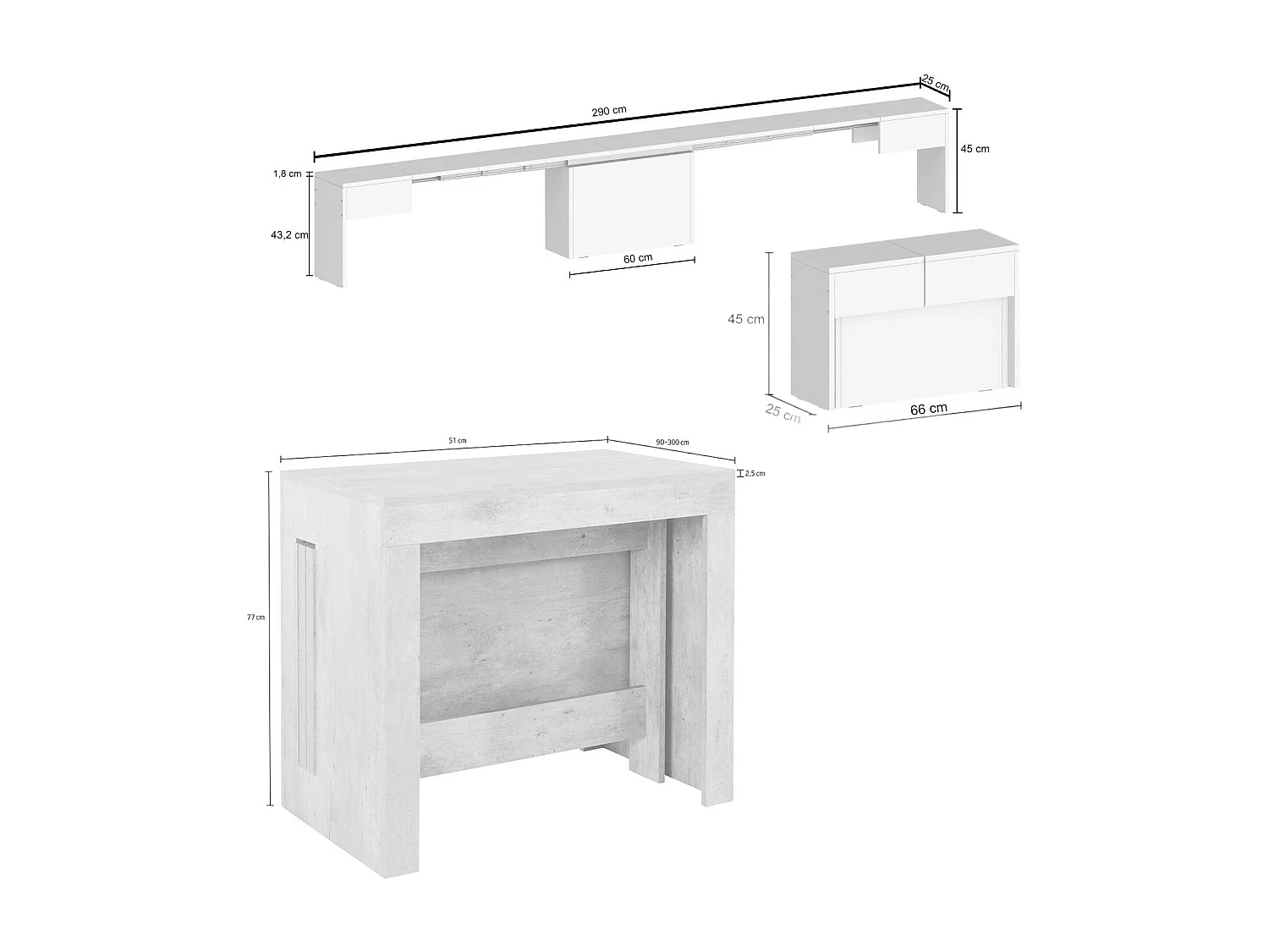 Ensemble table et chaises Dardizzon, Composition polyvalente, Ensemble avec console et 1 banc extensible, 100% Made in Italy, 66x25h45 cm, Érable