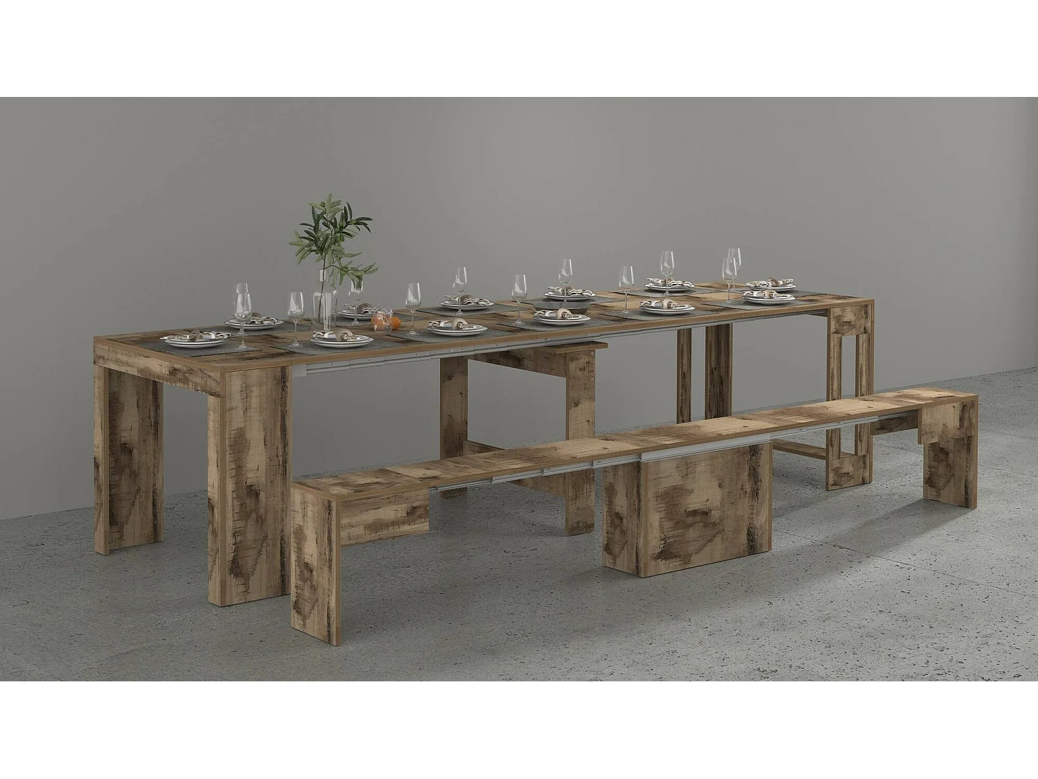 Ensemble table et chaises Dardizzon, Composition polyvalente, Ensemble avec console et 1 banc extensible, 100% Made in Italy, 66x25h45 cm, Érable