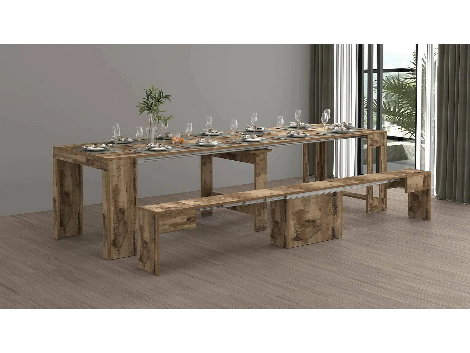 Tisch- und Stuhlset Dardizzon, Mehrzweckkomposition, Set mit Konsole und 1 ausziehbarer Bank, 100 % Made in Italy, 66 x 25 x 45 cm, Ahorn