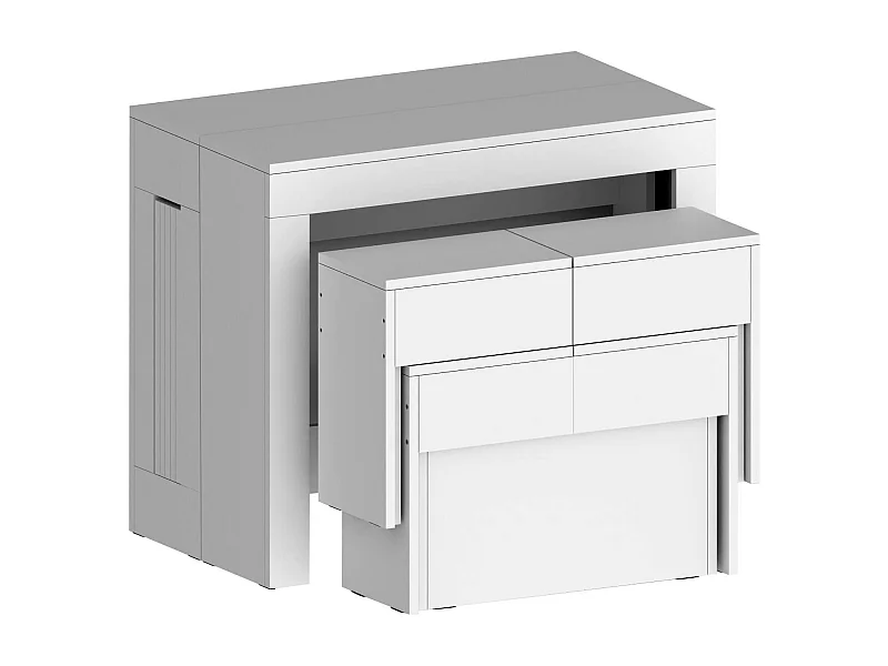 Ensemble table et chaises Dadamoni, Composition polyvalente, Ensemble avec console et 2 bancs extensibles, 100% Made in Italy, 66x25h45 cm, Blanc brillant