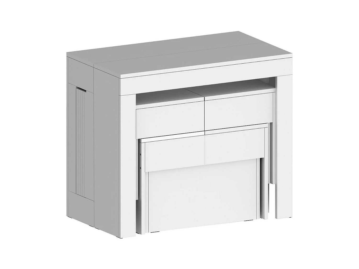 Ensemble table et chaises Dadamoni, Composition polyvalente, Ensemble avec console et 2 bancs extensibles, 100% Made in Italy, 66x25h45 cm, Blanc brillant