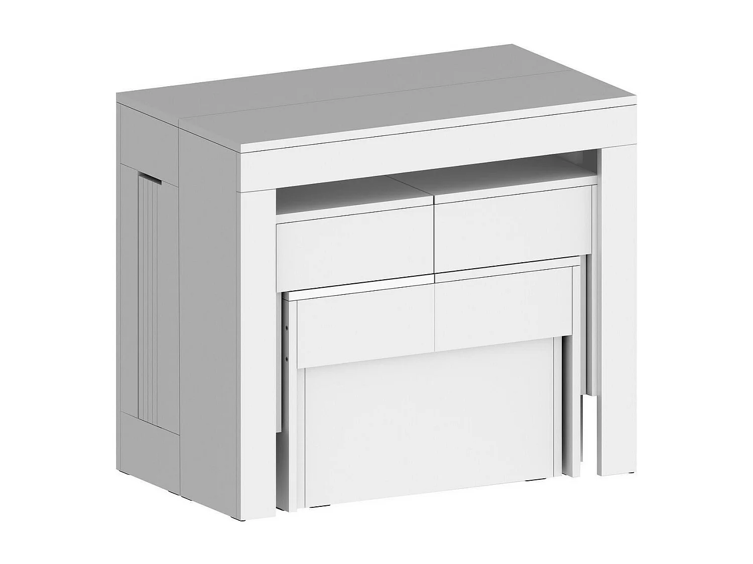 Tisch- und Stuhlset Dadamoni, Mehrzweckkomposition, Set mit Konsole und 2 ausziehbaren Bänken, 100 % Made in Italy, 66 x 25 x 45 cm, glänzendes WeiÃŸ