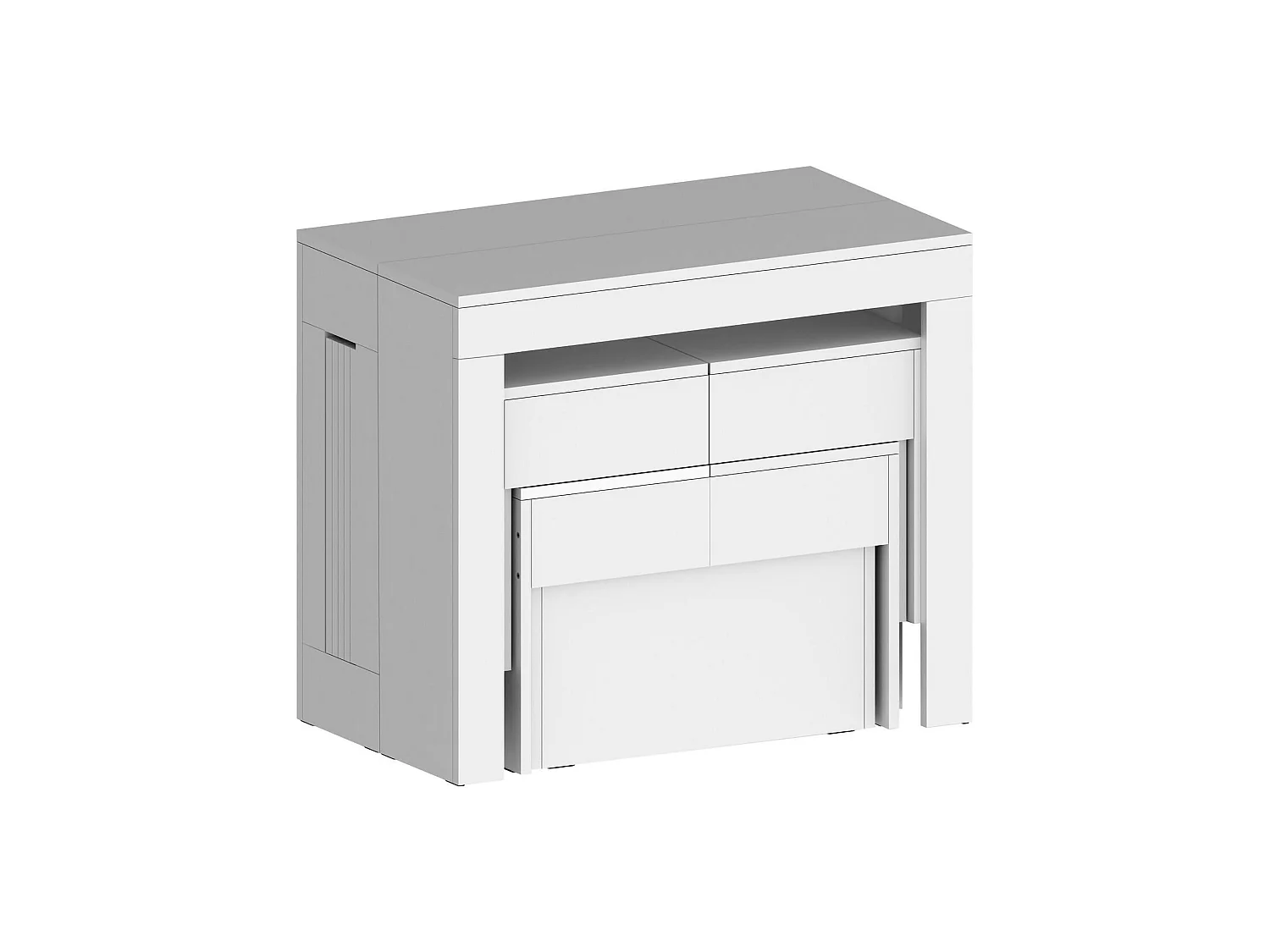 Ensemble table et chaises Dadamoni, Composition polyvalente, Ensemble avec console et 2 bancs extensibles, 100% Made in Italy, 66x25h45 cm, Blanc brillant