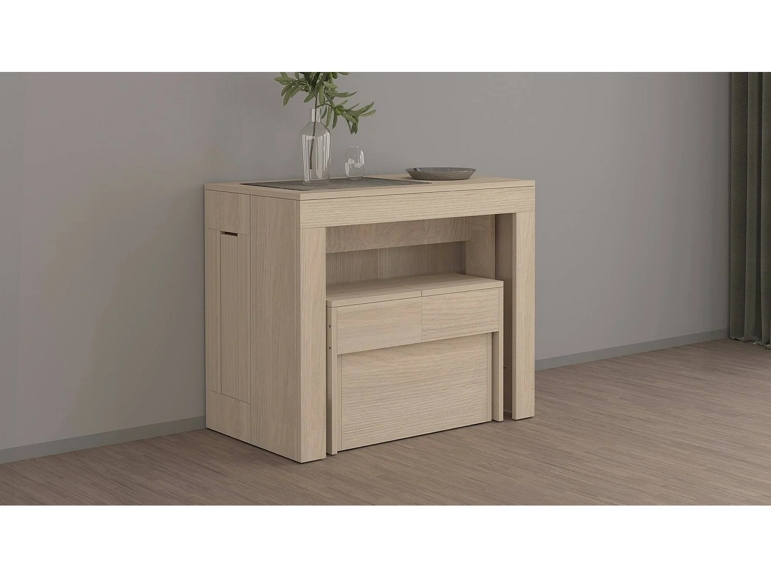 Dmora - Set tavolo e sedie Badesi, 66x25h45 cm, Olmo