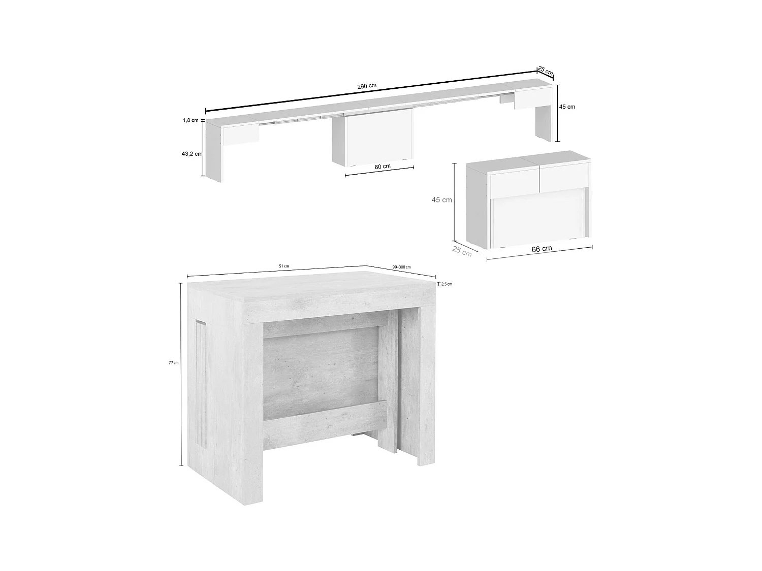 Dmora - Set tavolo e sedie Badesi, 66x25h45 cm, Olmo