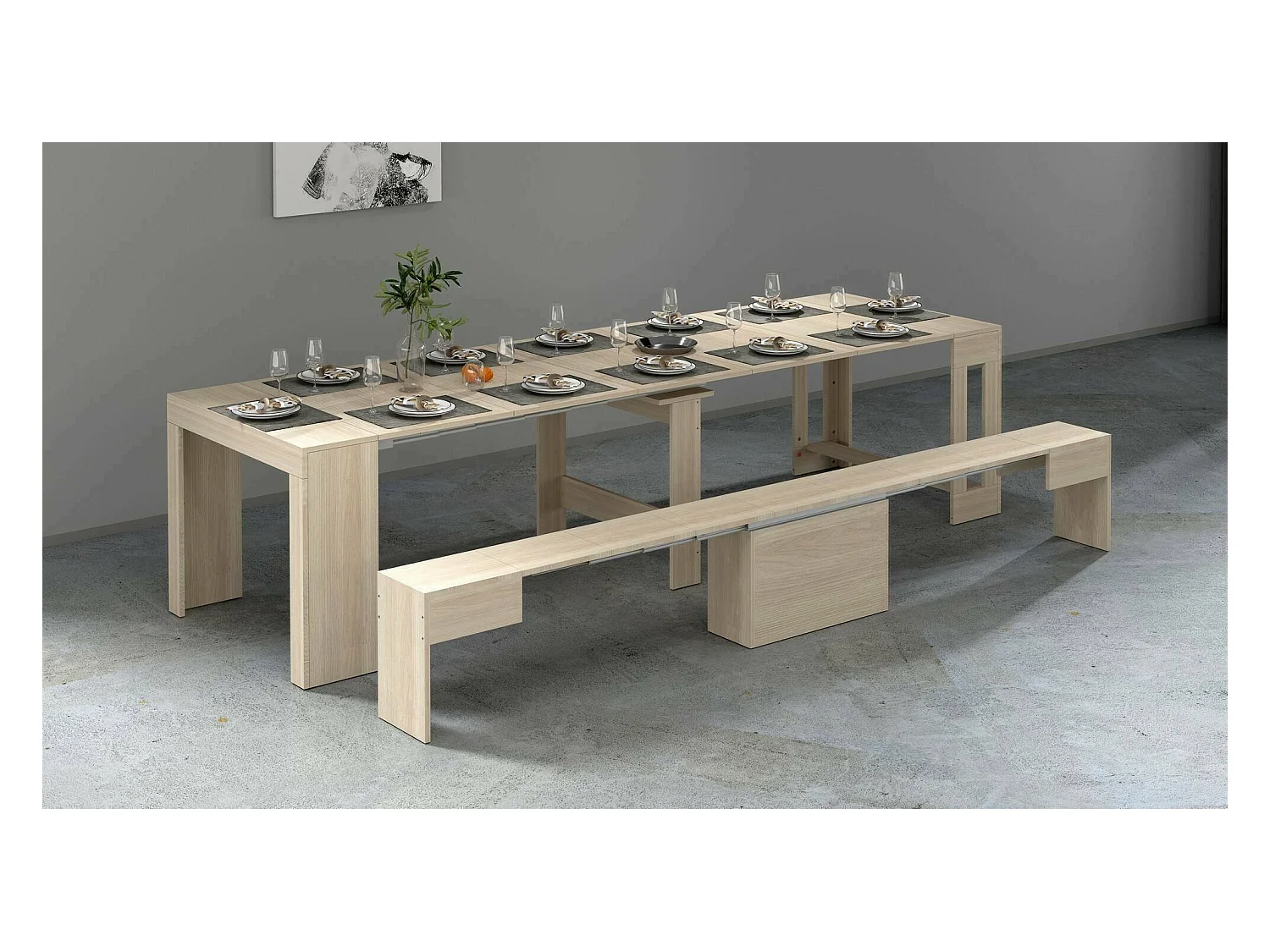 Dmora - Set tavolo e sedie Badesi, 66x25h45 cm, Olmo