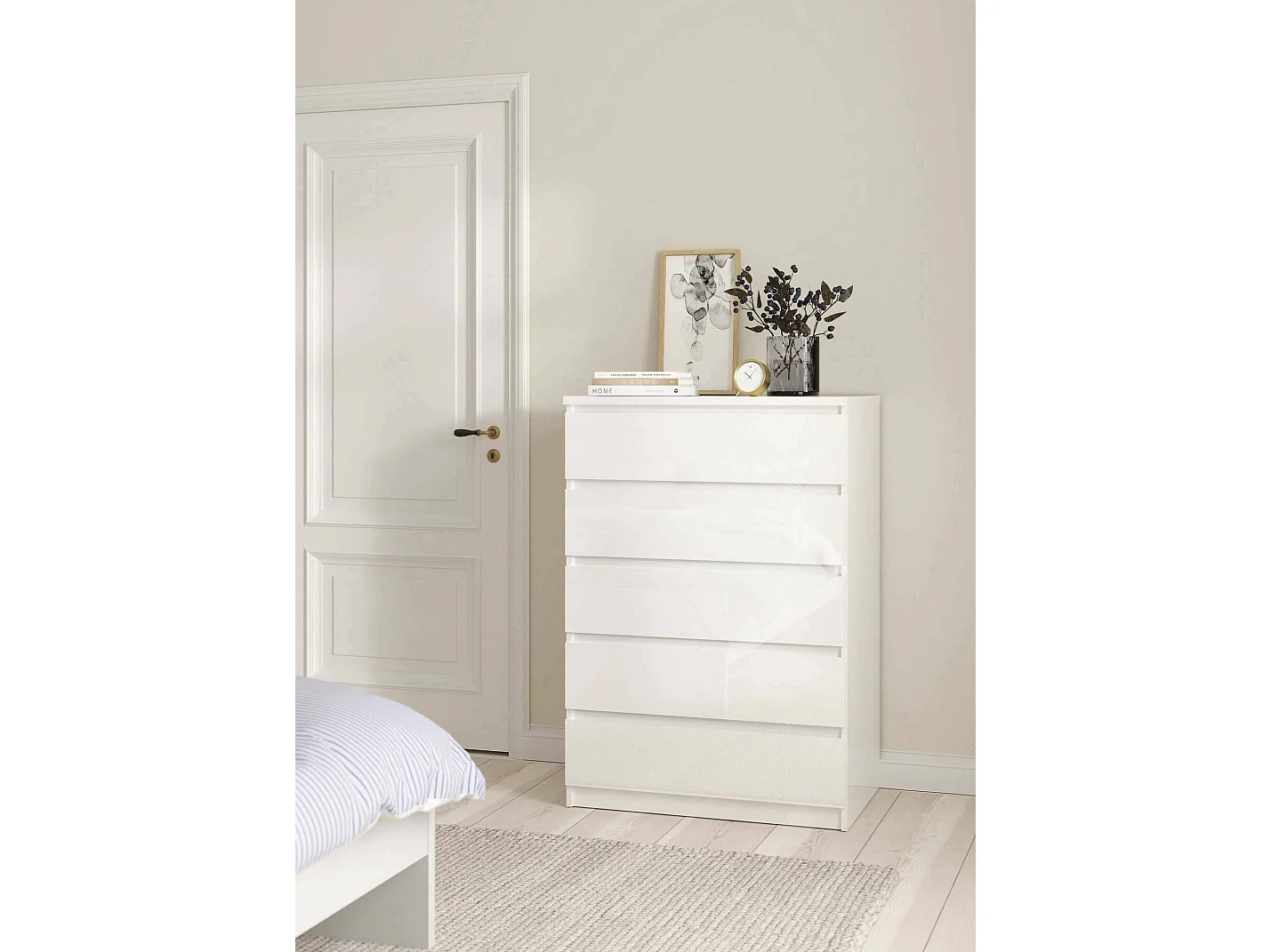 Cajonera Drivalt, Cómoda multiusos, Cómoda de dormitorio, Gabinete con cajones, 77x50 h111 cm, Blanco