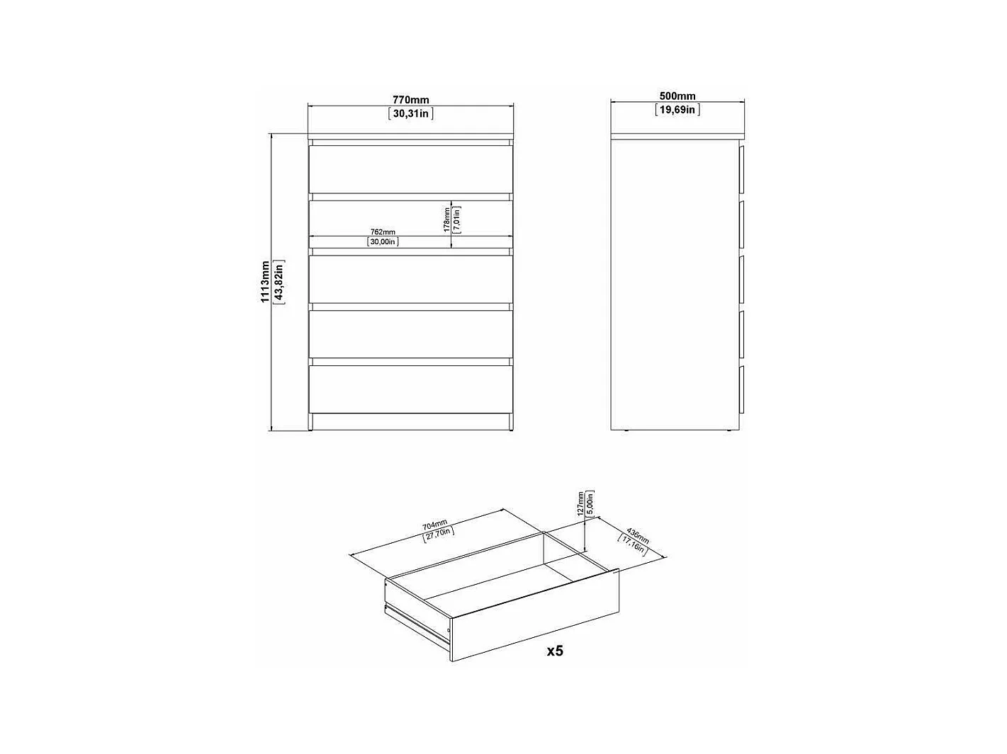 Commode Drivalt, Commode polyvalente, Commode de chambre, Meuble avec tiroirs, 77x50 h111 cm, Blanc