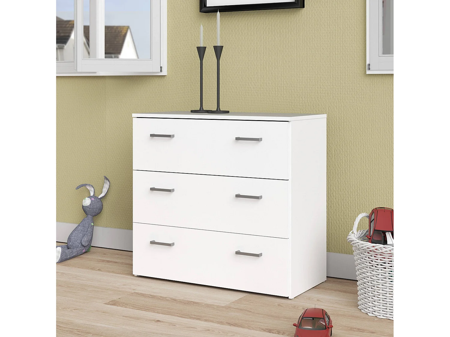 Commode Drenaul, Commode polyvalente, Commode de chambre, Meuble avec tiroirs, 74x36 h70 cm, Blanc