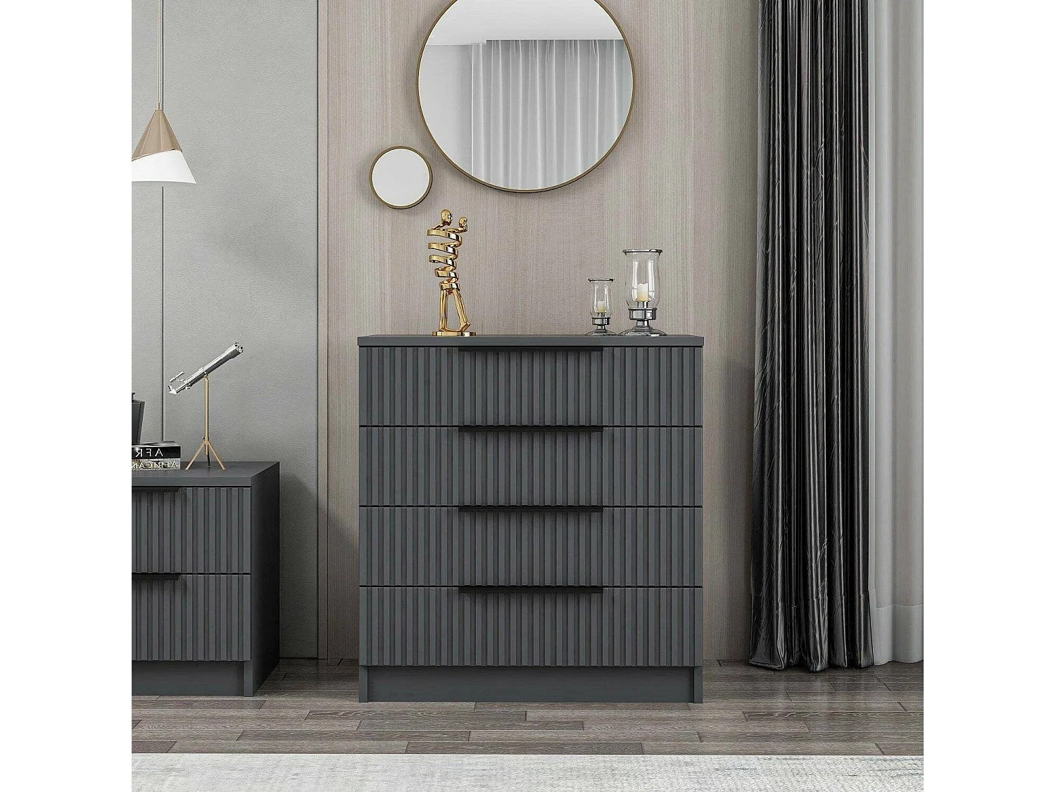 Kommode Ddopfe, Mehrzweckkommode, Schlafzimmerkommode, Schrank mit Schubladen, 72x42 h77 cm, Anthrazit