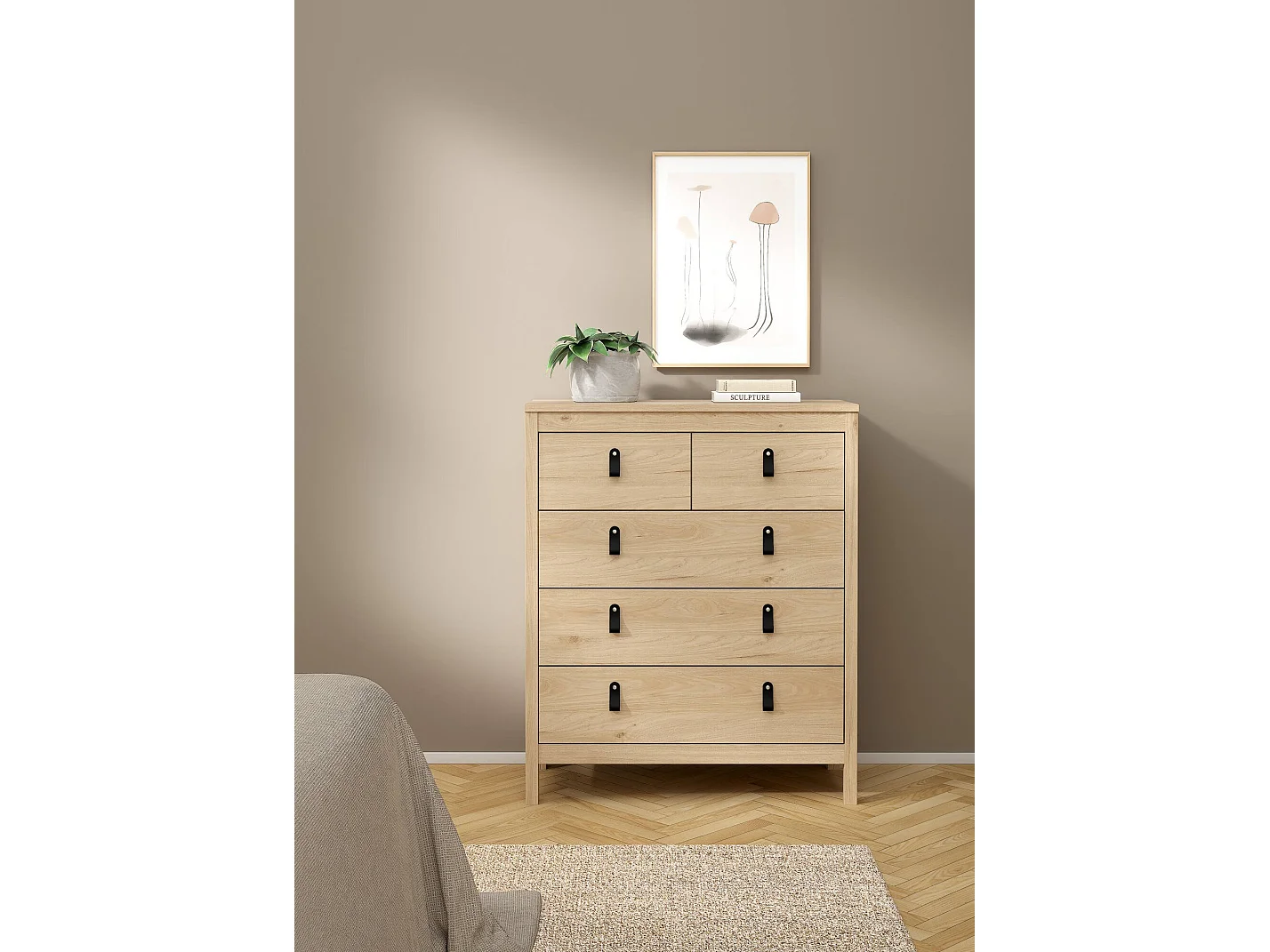 Commode Drizzol, Commode polyvalente, Commode de chambre, Meuble avec tiroirs, 82x38 h99 cm, Chêne clair
