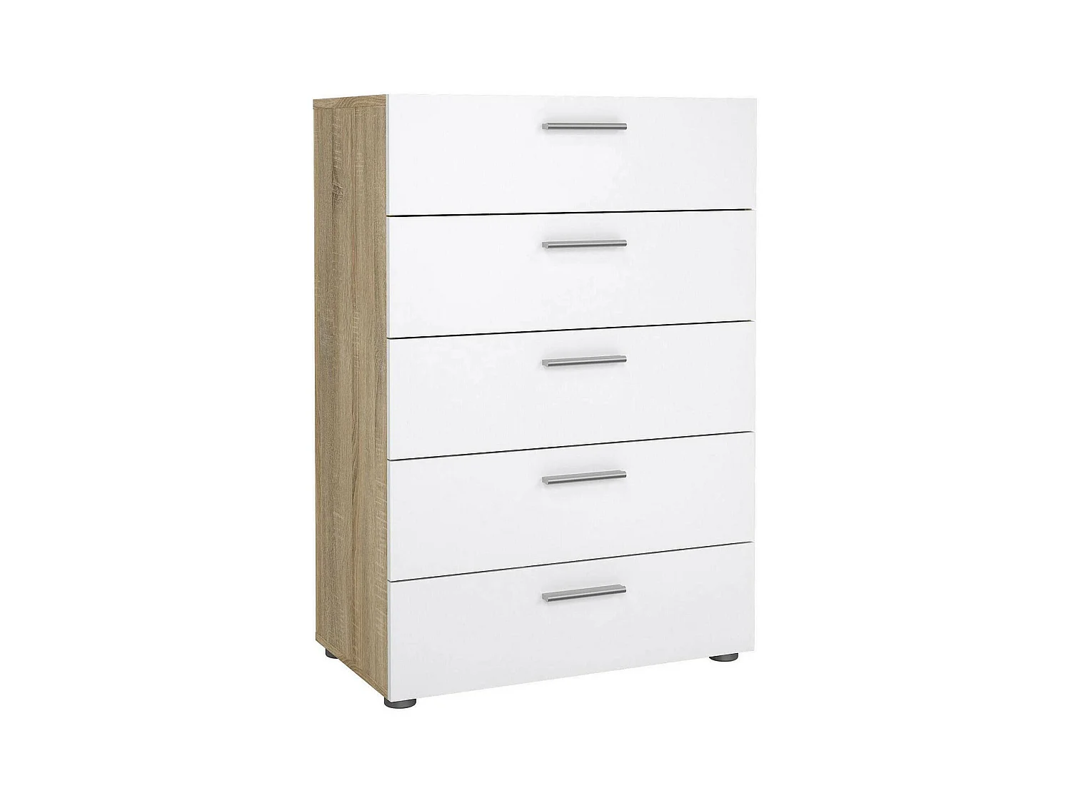 Commode Drosell, Commode polyvalente, Commode de chambre, Meuble avec tiroirs, 70x40 h102 cm, Chêne et Blanc