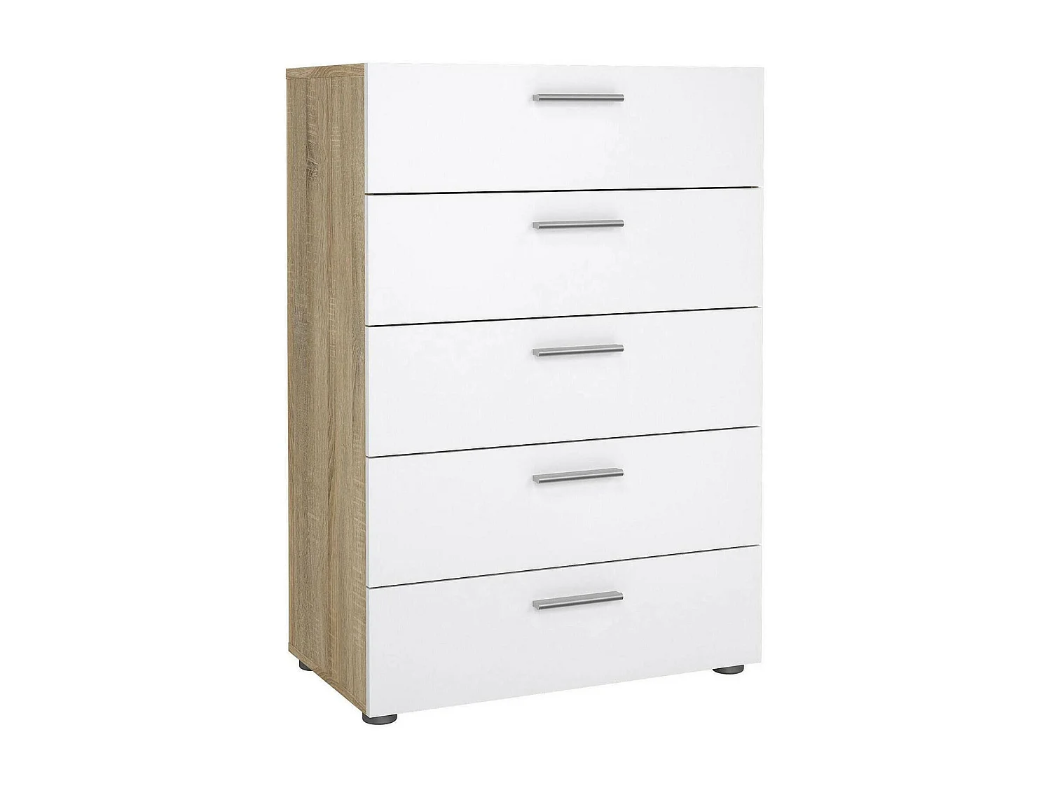 Kommode Drosell, Mehrzweckkommode, Schlafzimmerkommode, Schrank mit Schubladen, 70x40 h102 cm, Eiche und WeiÃŸ