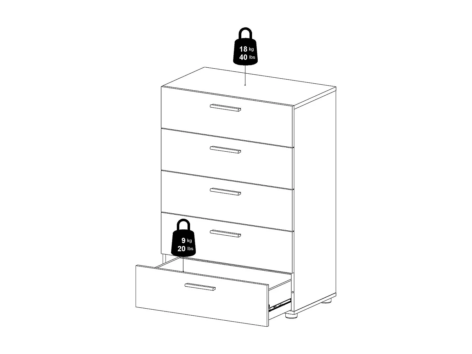 Kommode Drosell, Mehrzweckkommode, Schlafzimmerkommode, Schrank mit Schubladen, 70x40 h102 cm, Eiche und WeiÃŸ