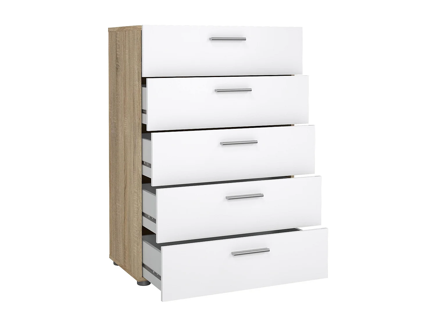 Kommode Drosell, Mehrzweckkommode, Schlafzimmerkommode, Schrank mit Schubladen, 70x40 h102 cm, Eiche und WeiÃŸ