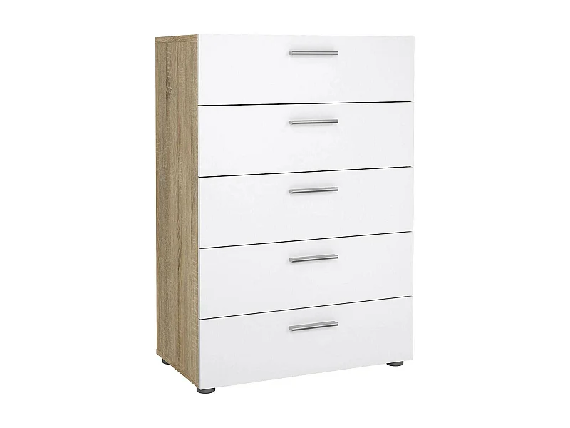 Cajonera Drosell, Cómoda multiusos, Cómoda de dormitorio, Gabinete con cajones, 70x40 h102 cm, Roble y Blanco