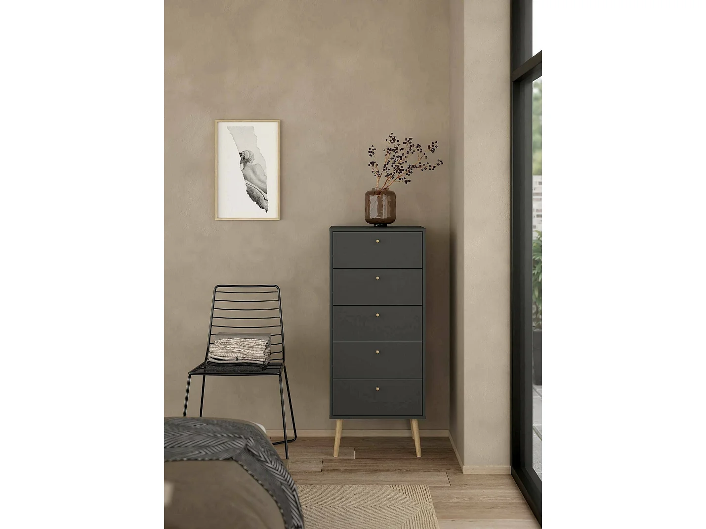 Oprijbare ladekast, Multifunctionele ladekast, Slaapkamerdressoir, Kast met lades, 50x39 h120 cm, Grijs