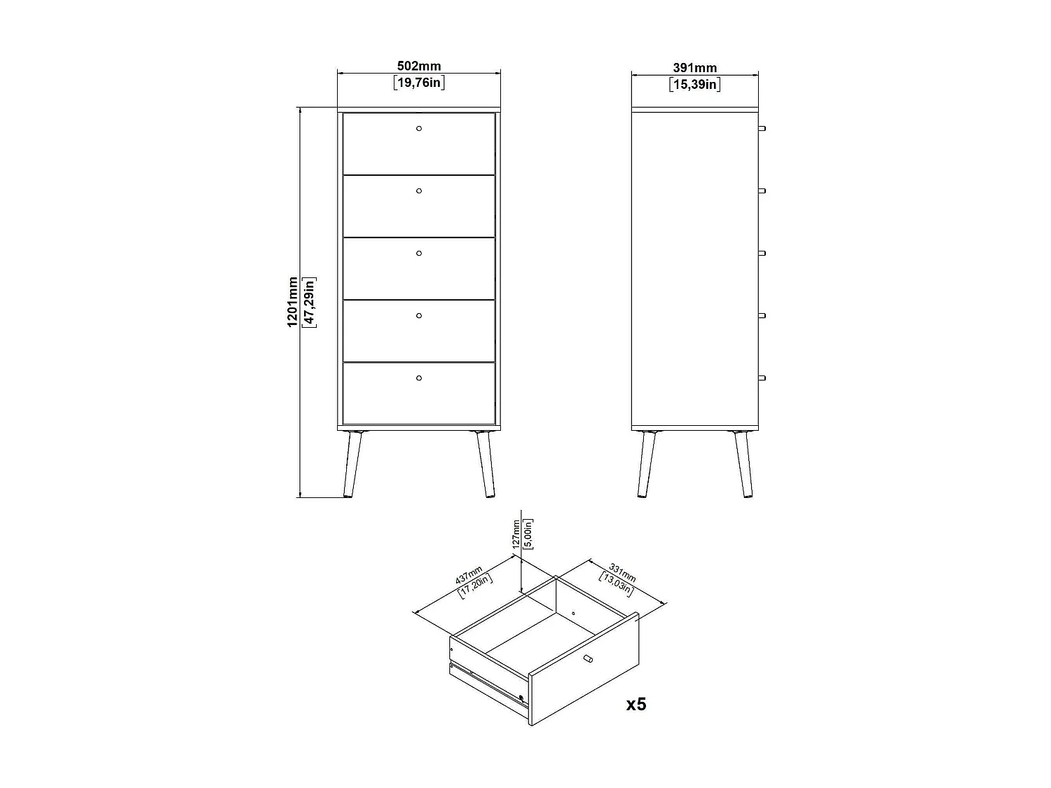 Oprijbare ladekast, Multifunctionele ladekast, Slaapkamerdressoir, Kast met lades, 50x39 h120 cm, Grijs
