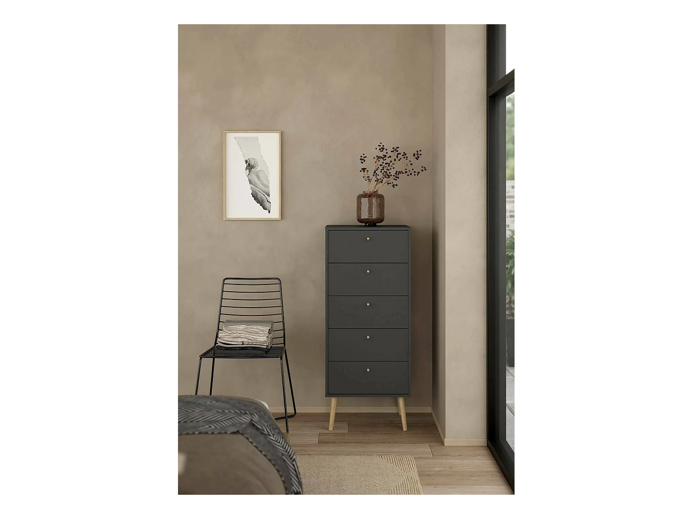 Commode Driv, Commode polyvalente, Commode de chambre, Meuble avec tiroirs, 50x39 h120 cm, Gris