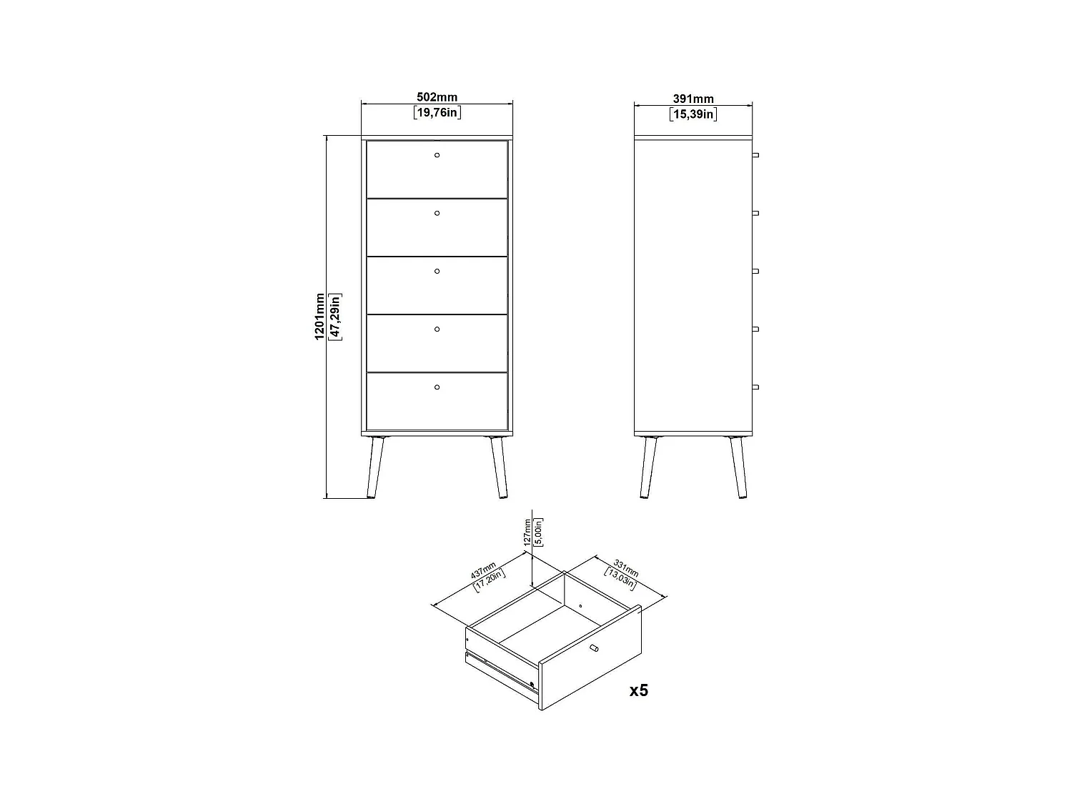 Commode Driv, Commode polyvalente, Commode de chambre, Meuble avec tiroirs, 50x39 h120 cm, Gris
