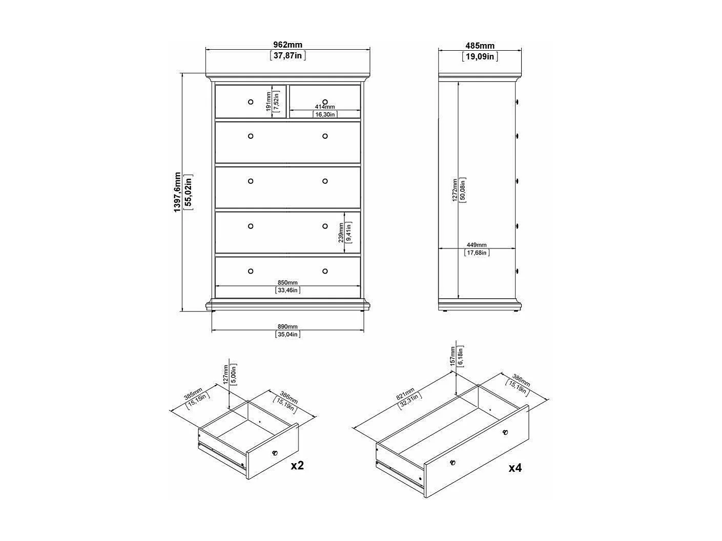 Commode Drighett, Commode polyvalente, Commode de chambre, Meuble avec tiroirs, 96x49 h139 cm, Gris