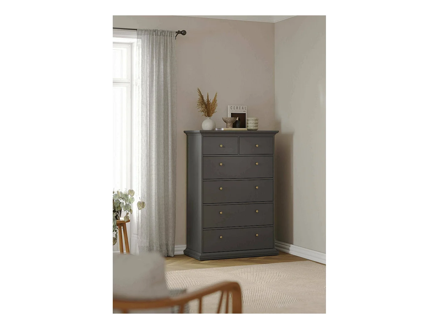 Commode Drighett, Commode polyvalente, Commode de chambre, Meuble avec tiroirs, 96x49 h139 cm, Gris