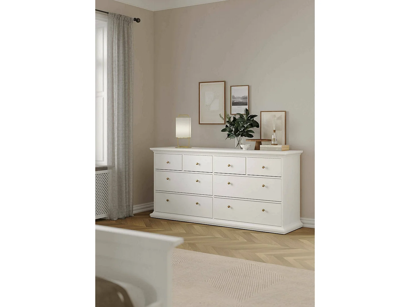 Commode Drinaud, Commode polyvalente, Commode de chambre, Meuble avec tiroirs, 183x49 h87 cm, Blanc