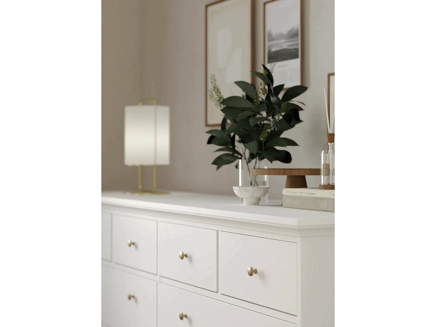 Kommode Drinaud, Mehrzweckkommode, Schlafzimmerkommode, Schrank mit Schubladen, 183x49 h87 cm, WeiÃŸ
