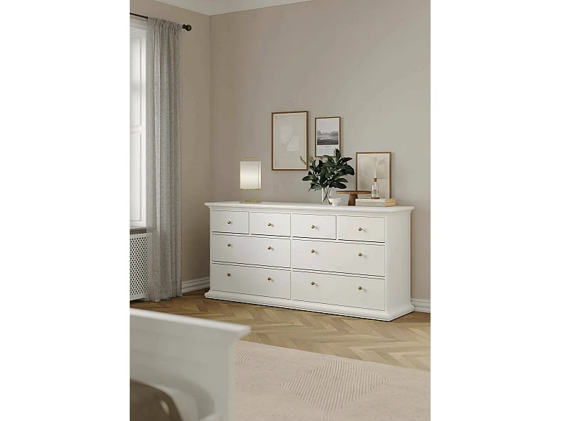 Cómoda Drinaud, Cómoda multiusos, Cómoda de quarto, Armário com gavetas, 183x49 h87 cm, Branco