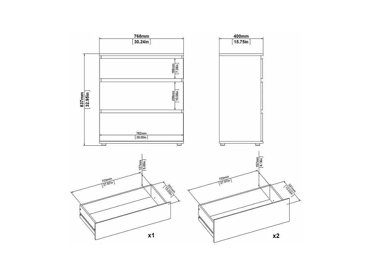 Commode Droman, Commode polyvalente, Commode de chambre, Meuble avec tiroirs, 77x40 h84 cm, Blanc