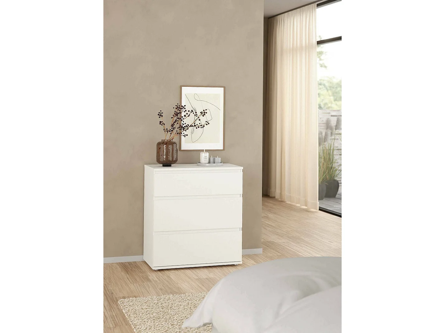 Cajonera Droman, Cómoda multiusos, Cómoda de dormitorio, Gabinete con cajones, 77x40 h84 cm, Blanco