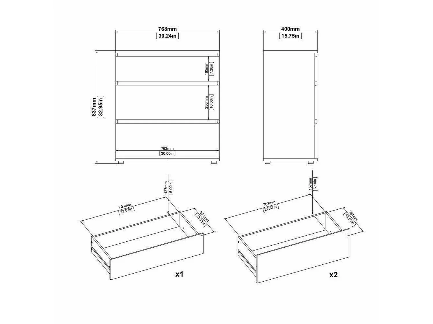 Commode Droman, Commode polyvalente, Commode de chambre, Meuble avec tiroirs, 77x40 h84 cm, Blanc
