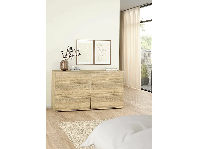 Kommode Drivier, Mehrzweckkommode, Schlafzimmerkommode, Schrank mit Schubladen, 153x50 h84 cm, Eiche