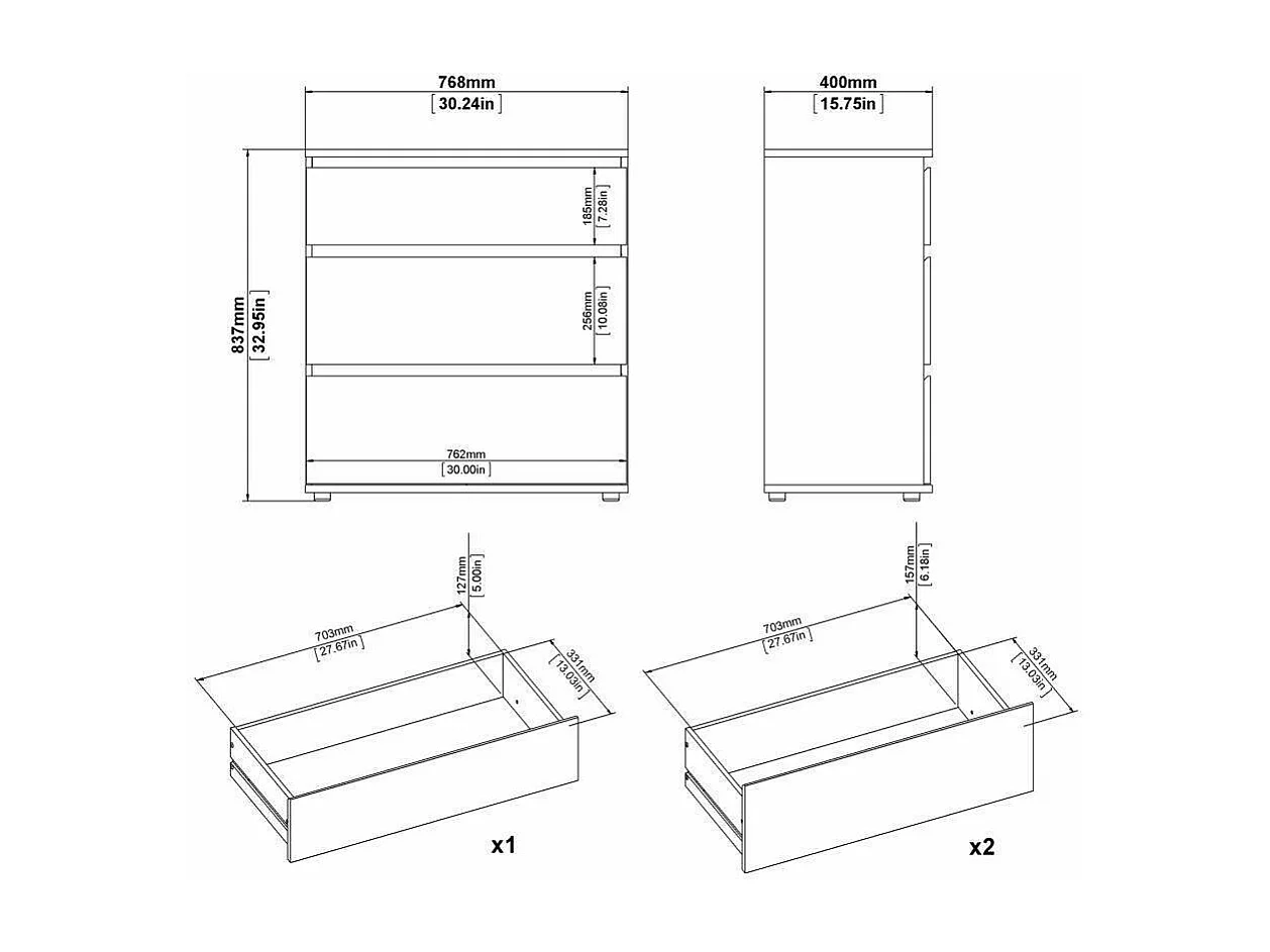 Commode Droman, Commode polyvalente, Commode de chambre, Meuble avec tiroirs, 77x40 h84 cm, Chêne