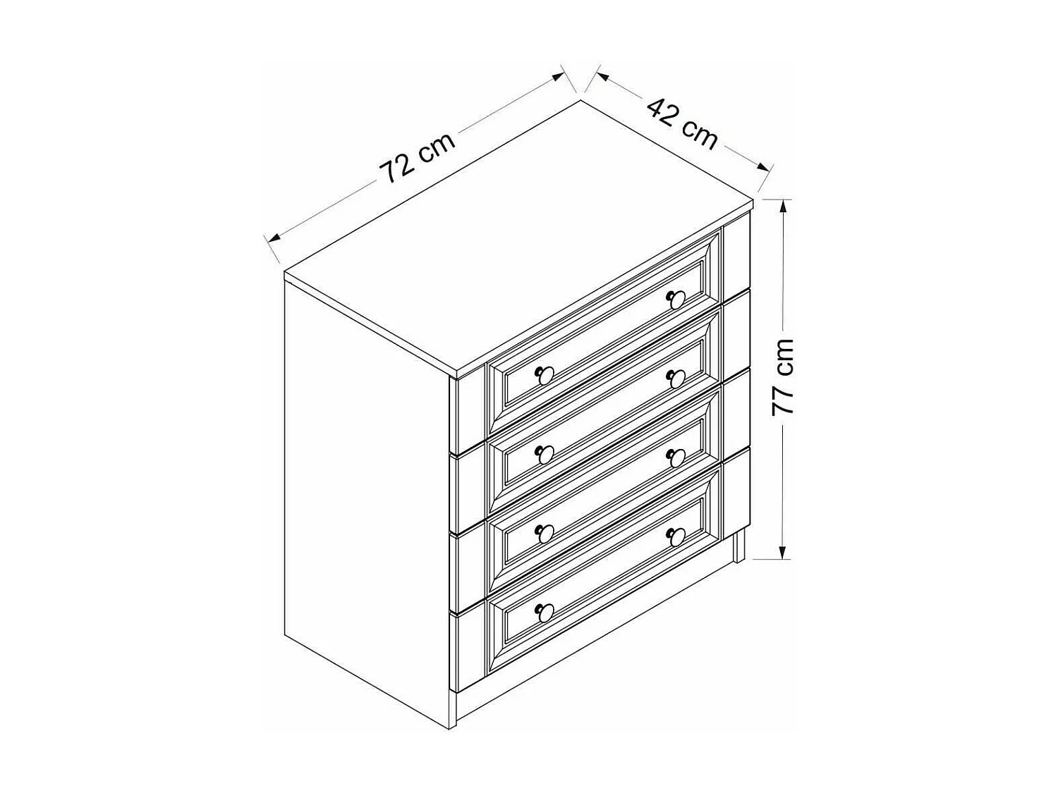 Dcavieze ladekast, Multifunctionele ladekast, Slaapkamerdressoir, Kast met laden, 72x42 h77 cm, Wit