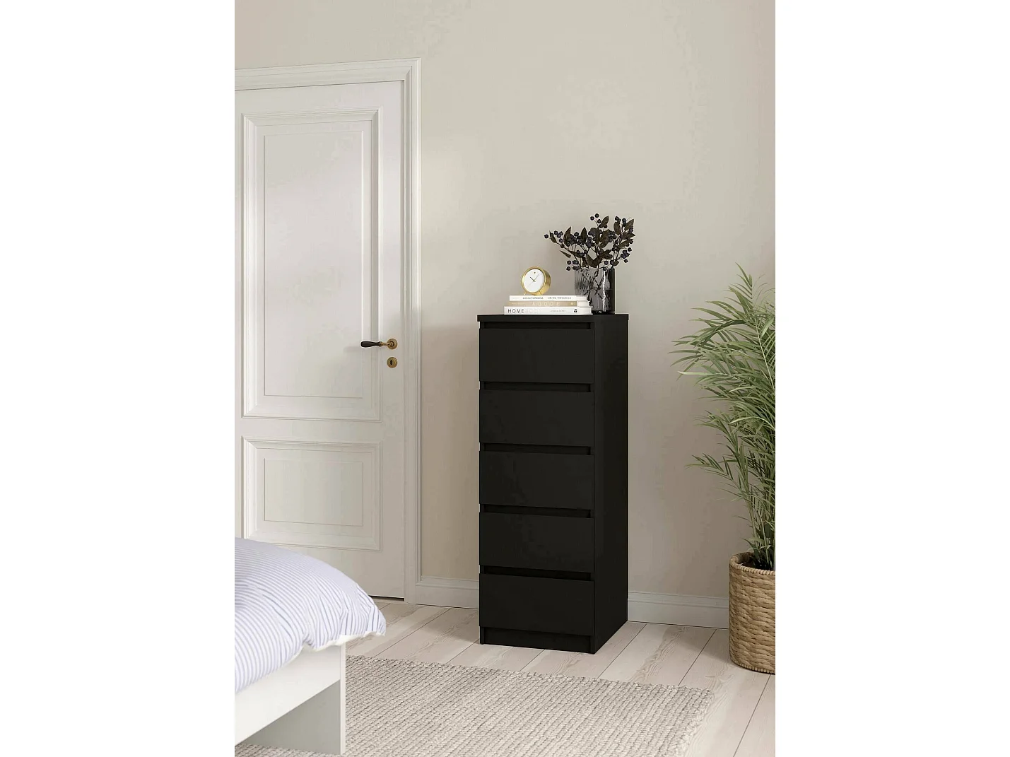 Commode Drobott, Commode polyvalente, Commode de chambre, Meuble avec tiroirs, 50x40 h111 cm, Noir