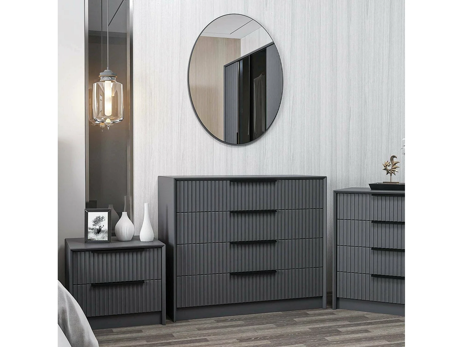 Commode Dpantanell, Commode polyvalente, Commode de chambre, Meuble avec tiroirs, 100x85 h45 cm, Anthracite