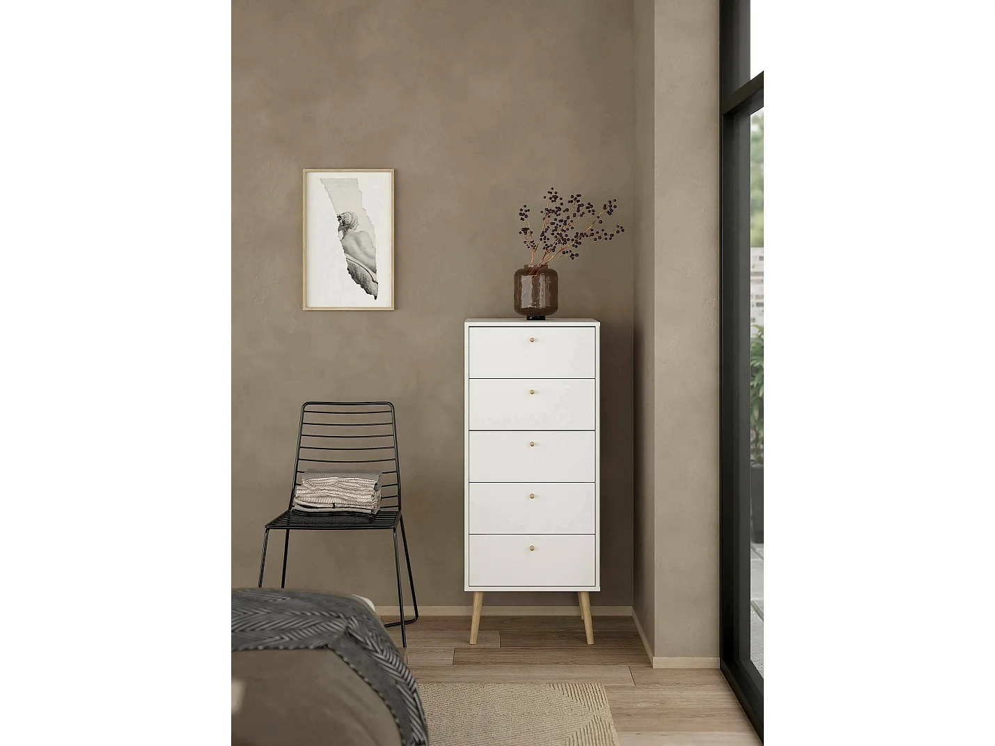 Commode Driv, Commode polyvalente, Commode de chambre, Meuble avec tiroirs, 50x39 h120 cm, Blanc