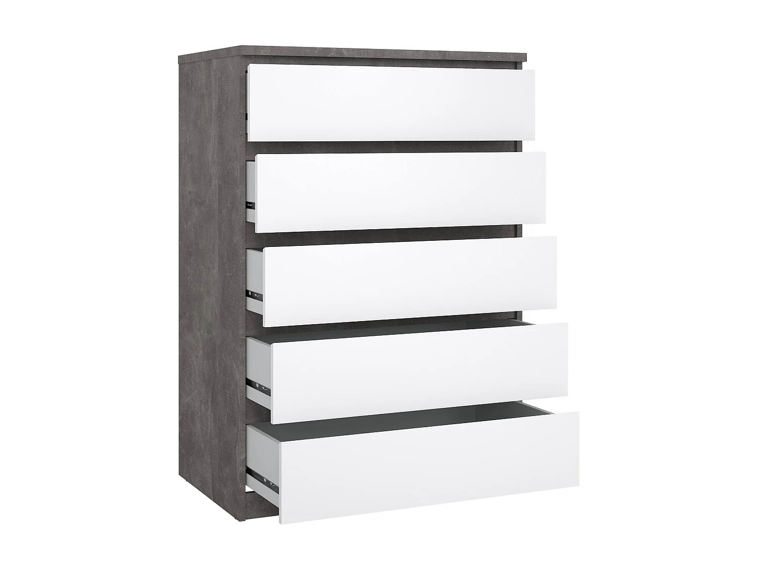 Cajonera Drivalt, Cómoda multiusos, Cómoda de dormitorio, Gabinete con cajones, 77x50 h111 cm, Cemento y Blanco