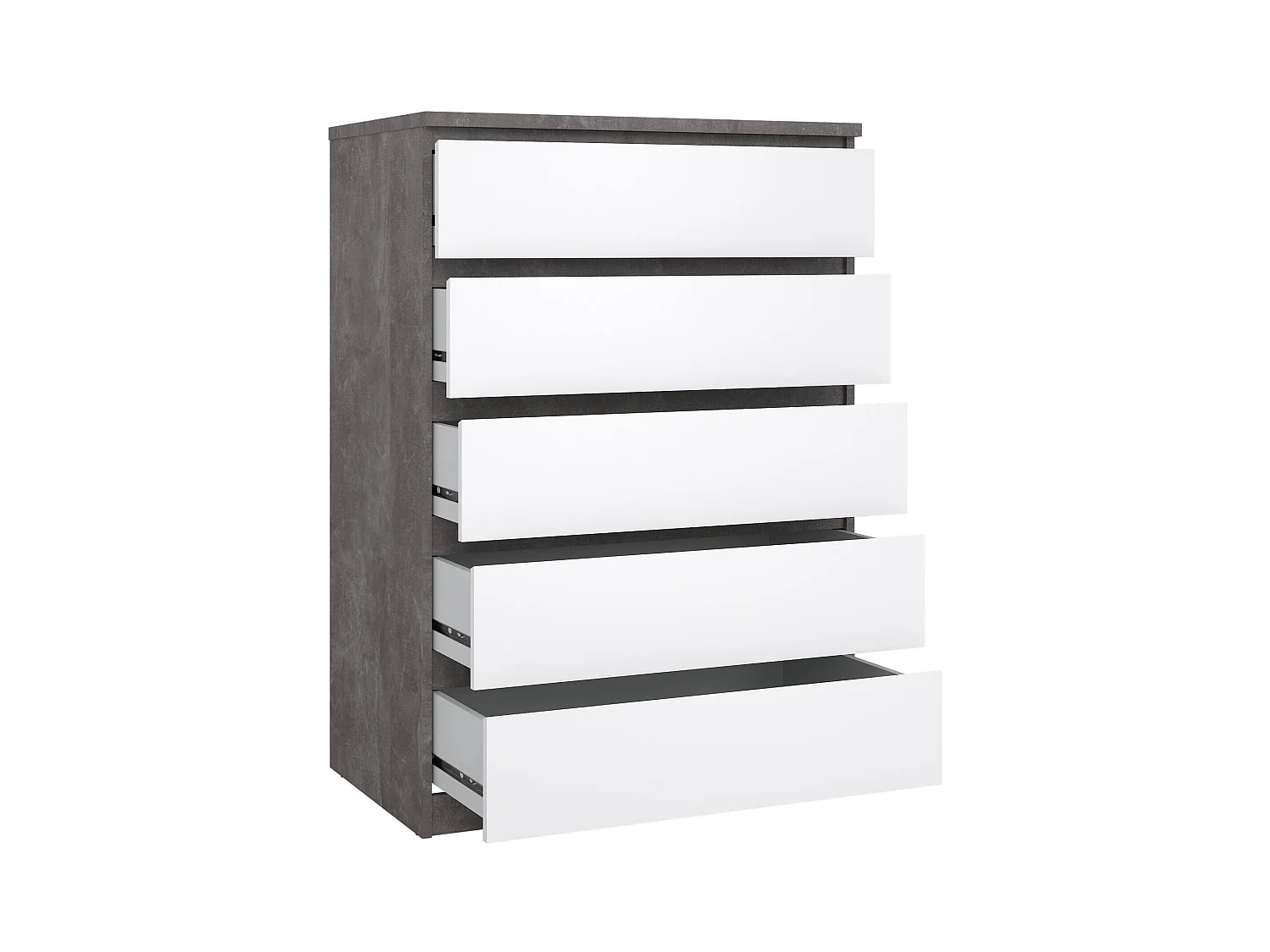 Commode Drivalt, Commode polyvalente, Commode de chambre, Meuble avec tiroirs, 77x50 h111 cm, Ciment et blanc