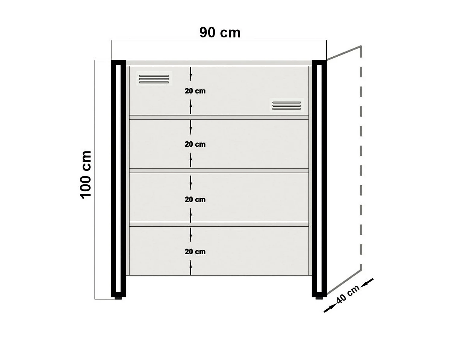 Dodermat ladekast, Multifunctionele ladekast, Slaapkamerladekast, Kast met lades, 90x40 h100 cm, Eiken en Zwart