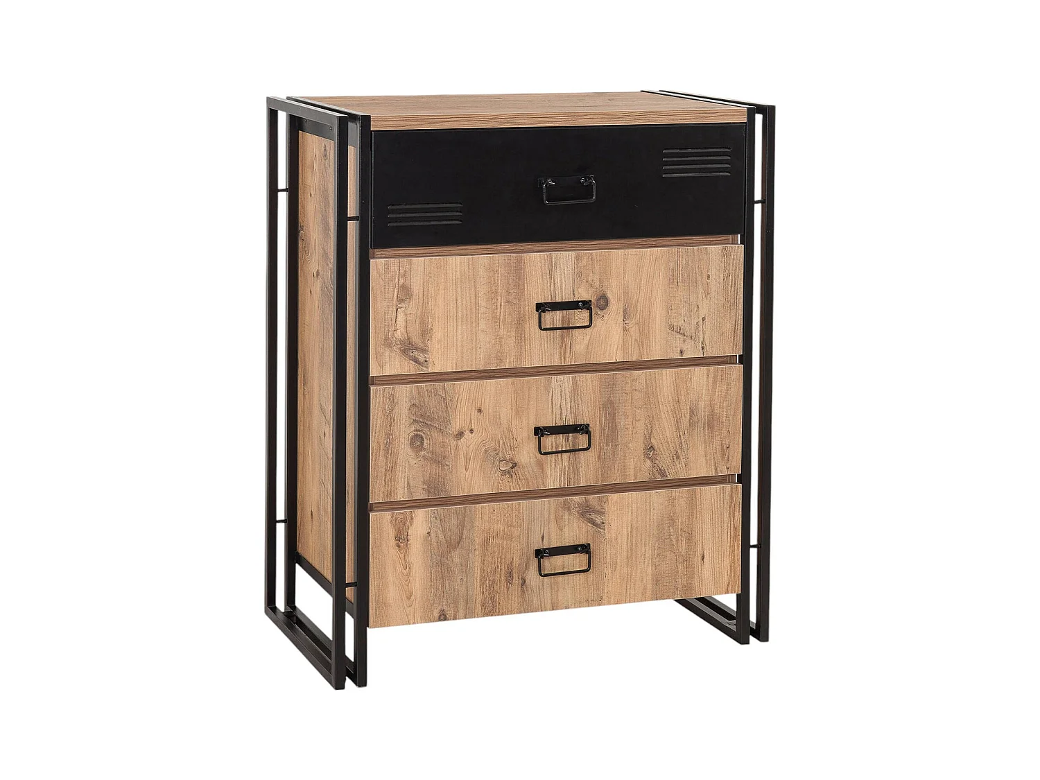 Commode Dodermat, Commode polyvalente, Commode de chambre, Meuble avec tiroirs, 90x40 h100 cm, Chêne et Noir