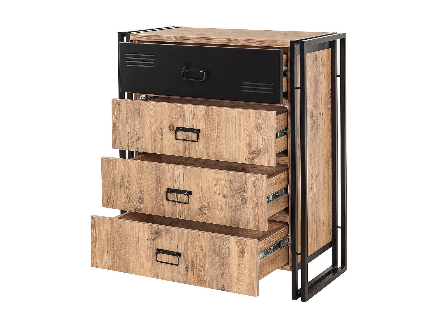 Dodermat ladekast, Multifunctionele ladekast, Slaapkamerladekast, Kast met lades, 90x40 h100 cm, Eiken en Zwart