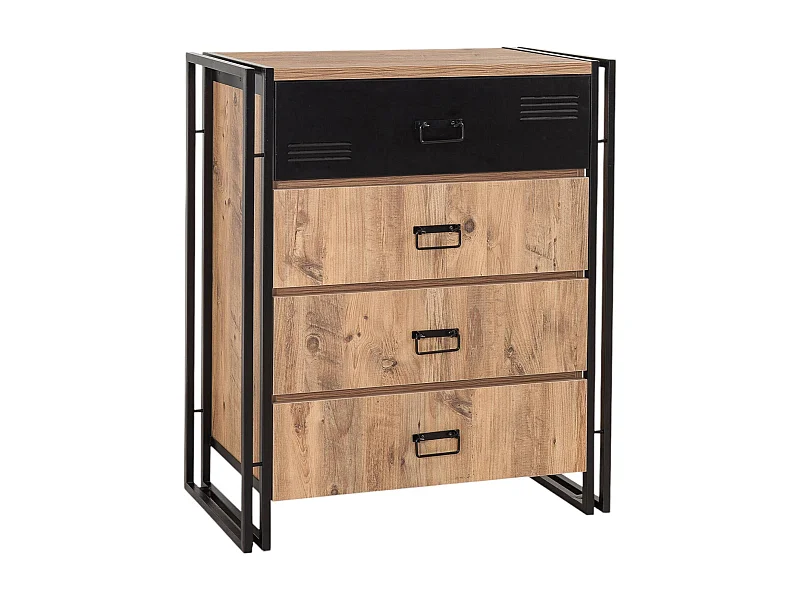 Dodermat ladekast, Multifunctionele ladekast, Slaapkamerladekast, Kast met lades, 90x40 h100 cm, Eiken en Zwart
