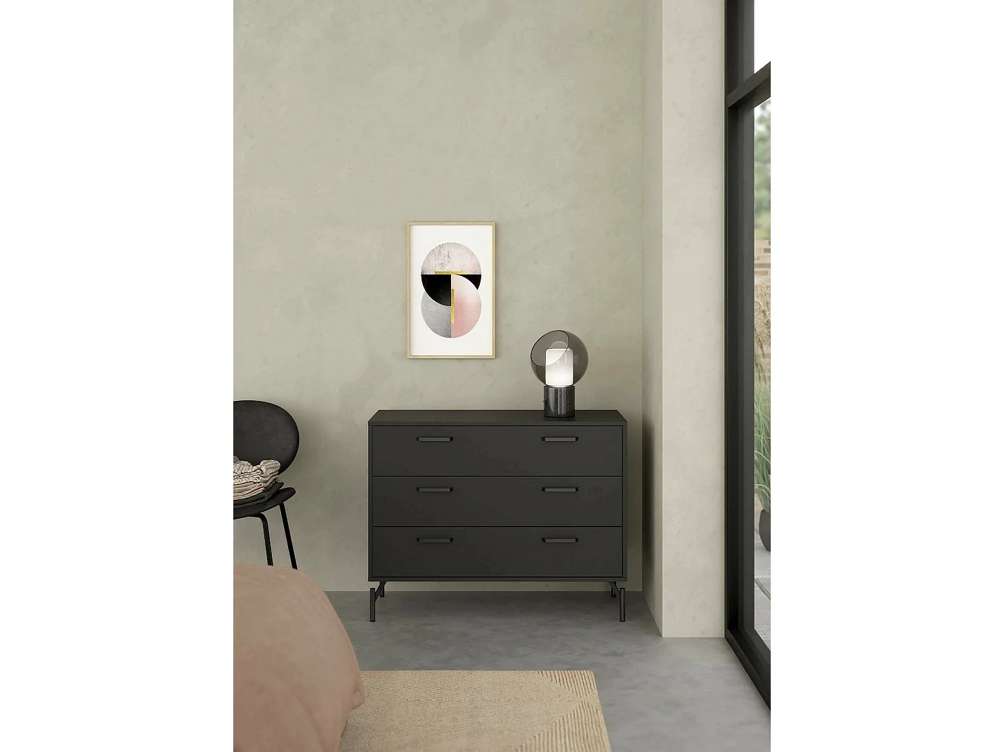 Commode Drenn, Commode polyvalente, Commode de chambre, Meuble avec tiroirs, 99x40 h77 cm, Noir