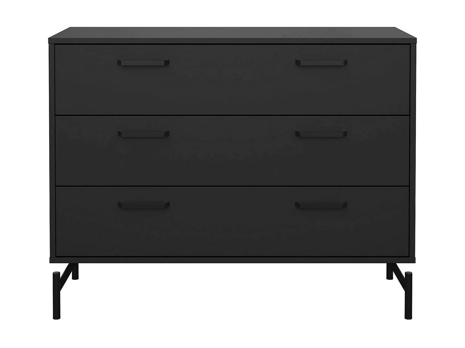 Kommode Drenn, Mehrzweckkommode, Schlafzimmerkommode, Schrank mit Schubladen, 99x40 h77 cm, Schwarz