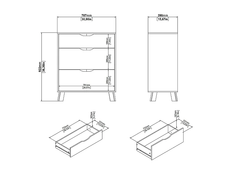 Commode Drinco, Commode polyvalente, Commode de chambre, Meuble avec tiroirs, 79x40 h92 cm, Chêne clair et Blanc